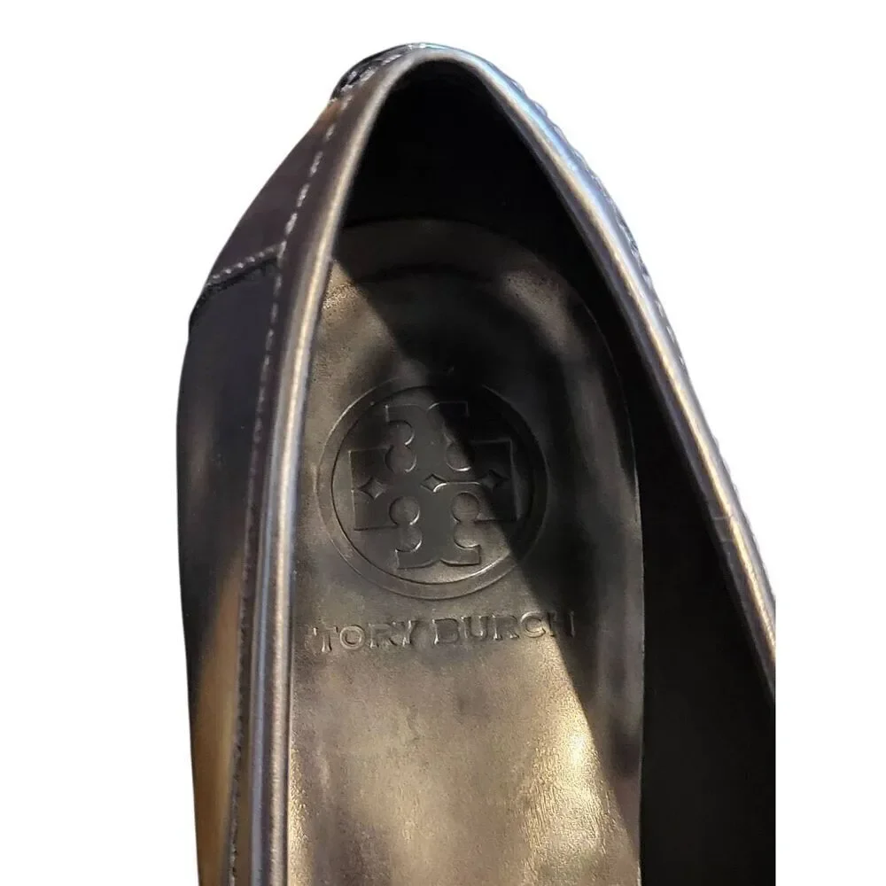 Tory Burch Loafers Women's 7 Pewter Metallic Leather Driving Shoes